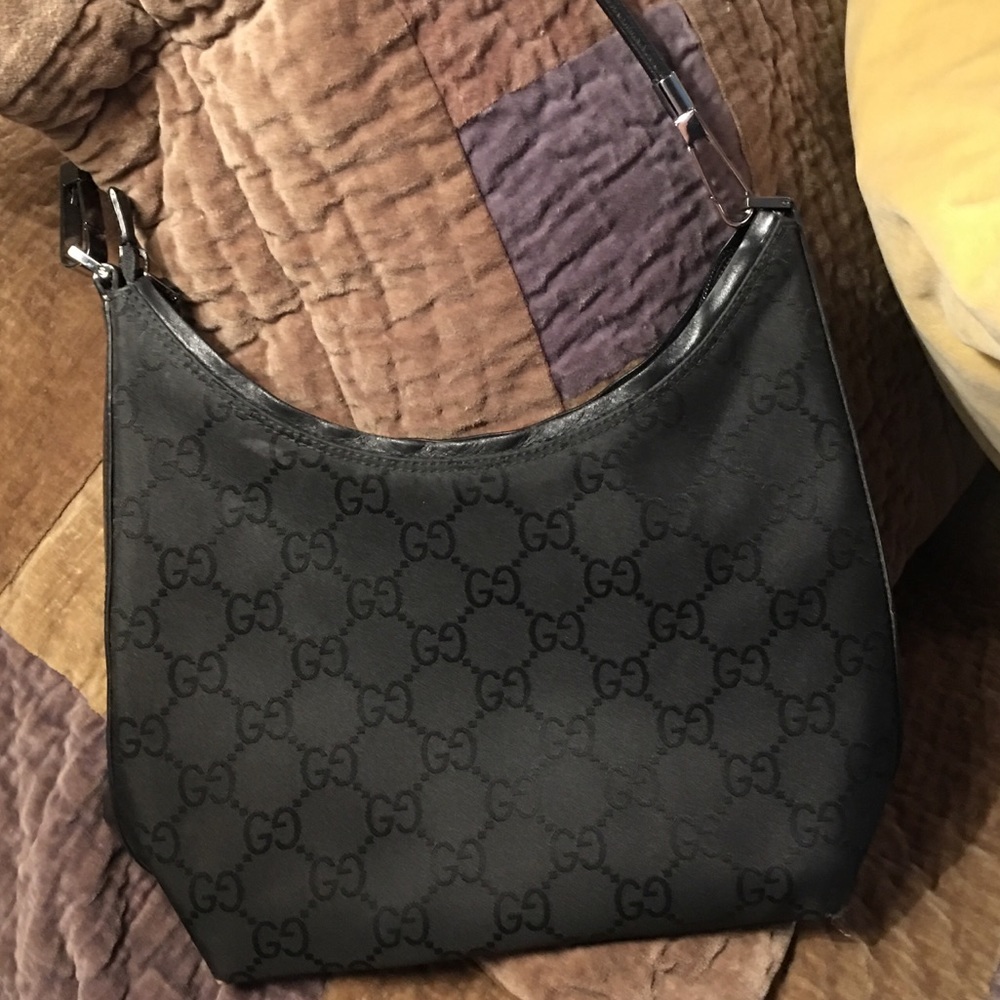 Gucci black monogram canvas hobo shoulder bag